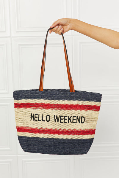 Hello Weekend Straw Tote Bag