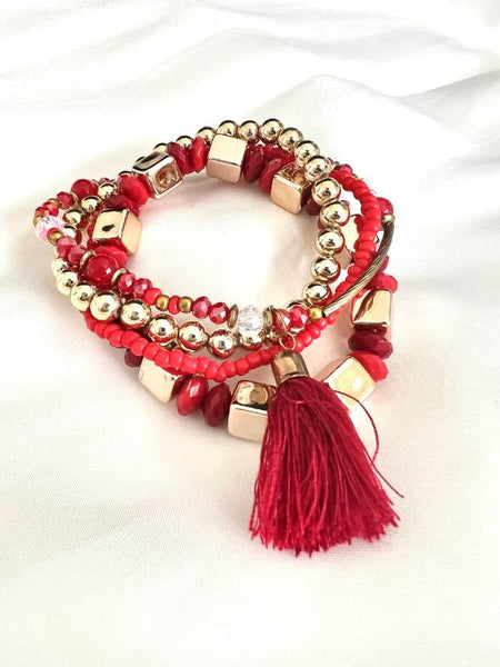 Red and Gold stacked bracelet